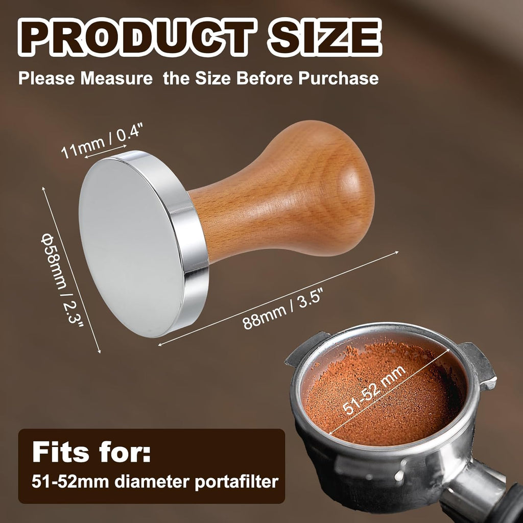 uxcell 58mm Coffee Tamper, Stainless Steel Espresso Press Tamper, Espresso Tamper with Wooden Handle Suitable for Coffee Shop, Restaurant Bar, Bakery (Light Brown)