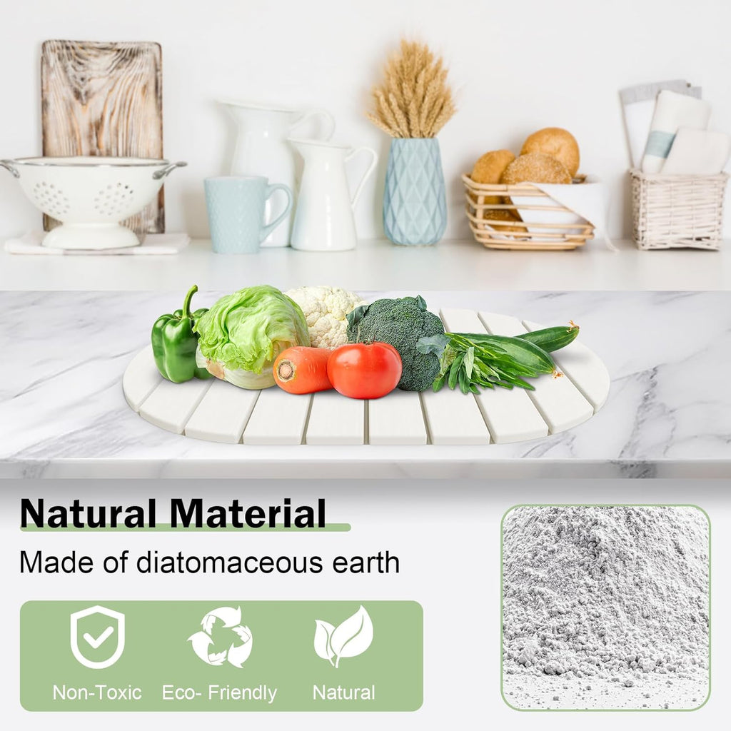 Stone Dish Drying Mat for Kitchen Counter,24"(L)×16"(W) Collapsible Fast-Drying Diatomaceous Earth Mats with Towel Sanding Tool,Versatile Stone Drying Mats for Cups Dishes Bottles