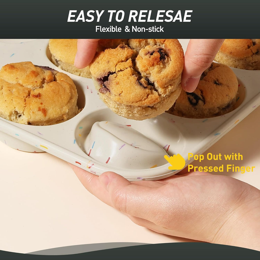 2 Pack 24 Cups Silicone Mini Muffin Pan with Metal Reinforced Frame Silicone Molds Cupcake Cake Baking Cheesecake Pans Cookie Baking Chocoflan Cupcake Mold Mini Bundt Cake Pan Women Gift