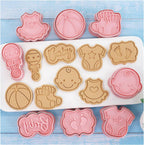 8 Pcs Cute Baby Shower Cookie Cutters for Baking Plastic Cookie Stamps Newborn Party Biscuit Mould Set DIY Fondant Biscuit Stamps Kitchen Tools(L8)