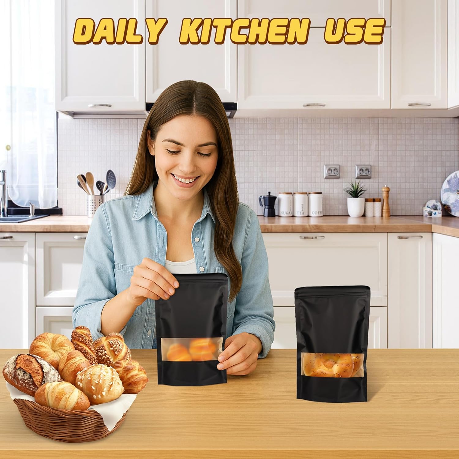 Jetmore-50pcs-Packing-Bags-Resealable, Reusable Zip Lock Snack Bags Stand Up, Smell Proof Bag, Cookies, Sealable Food Storage Baggies for Coffee, Tea, Herbs, Spice, Candy, Small Bag Pouch