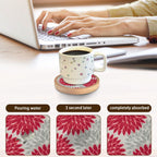 Wood Coasters Set of 6 with Holder, Cewiru Cup Mat for Drinks, Absorbent Coasters with Felt Insert for Coffee Table Protection, Modern Style Home Dining Table Decor, 4.3" Red