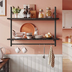 Bestier Pipe Shelf Industrial Floating Shelving 31" Kitchen Wall-Mounted Shelf Towel Bar Hooks Coffee Bar Shelves Wine Hanging Display Rack Bookshelf Living Room Decor Bathroom-Charcoal Black