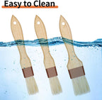 3 Pcs Pastry Brush, Natural Bristle Basting Brush, Cooking Brush, Food Brush, Butter Brush, Baster Brush, BBQ Brushes for Sauce, Kitchen Baking Brushes for Oil, Grilling, Marinade