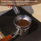 MEION Retractable WDT Espresso Distribution Tool Espresso Stirrer Tools, 0.35mm 6 Needles Coffee Distributor with Extra 6 Replaceable Needles, Espresso Machine Accessories for Barista (Silver, V2)