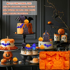2 Pack Halloween Chocolate Candy Silicone Mold Halloween Molds Castle Pumpkin Tombstone Skull Witch Hat Gummy Jello Baking Mold for DIY Ice Cube Sugar Halloween Party Cupcake Topper Cake Decorating