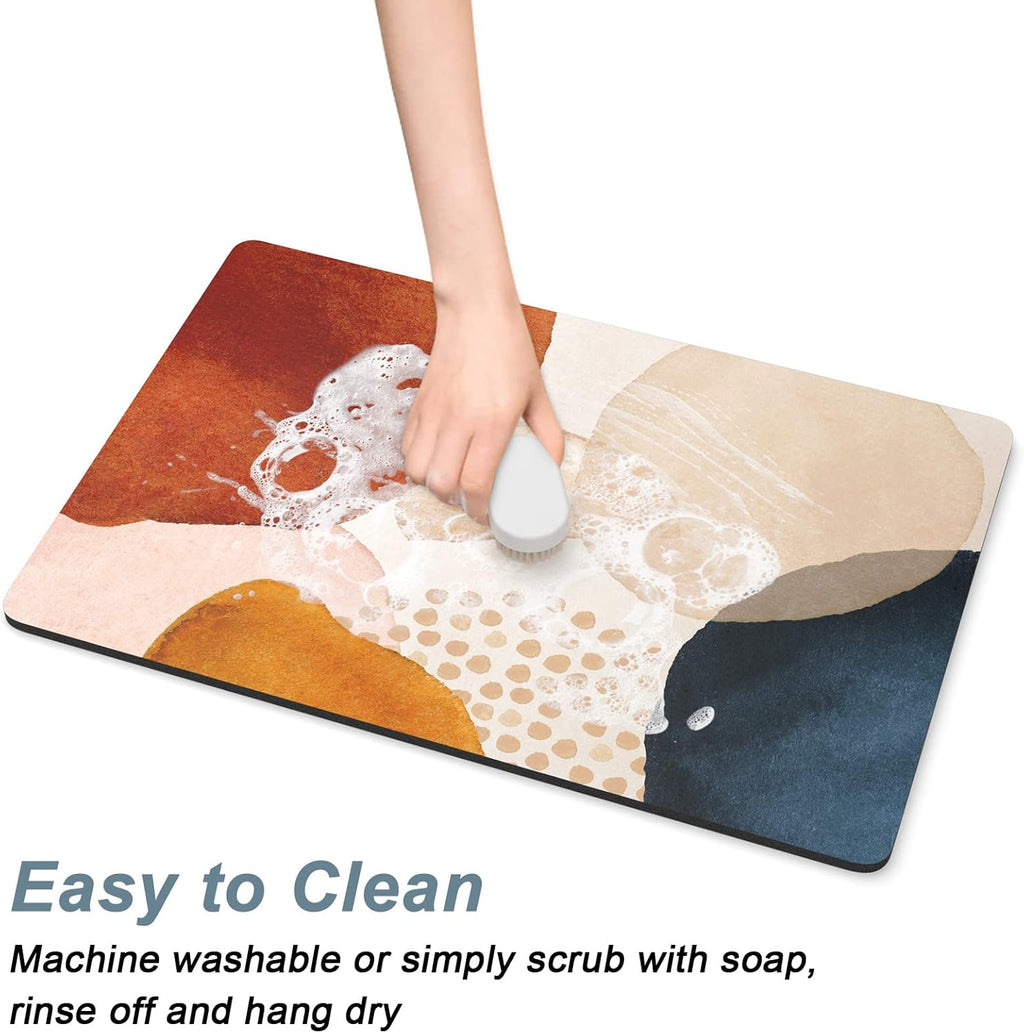 Rnivvi Coffee Mat, 16" x 24" Cute Boho Theme Coffee Bar Mats for Espresso Machine Station Accessories and Organizer, Hide Stain Rubber Backed Absorbent Dish Drying Pad for Kitchen Counter, Stones