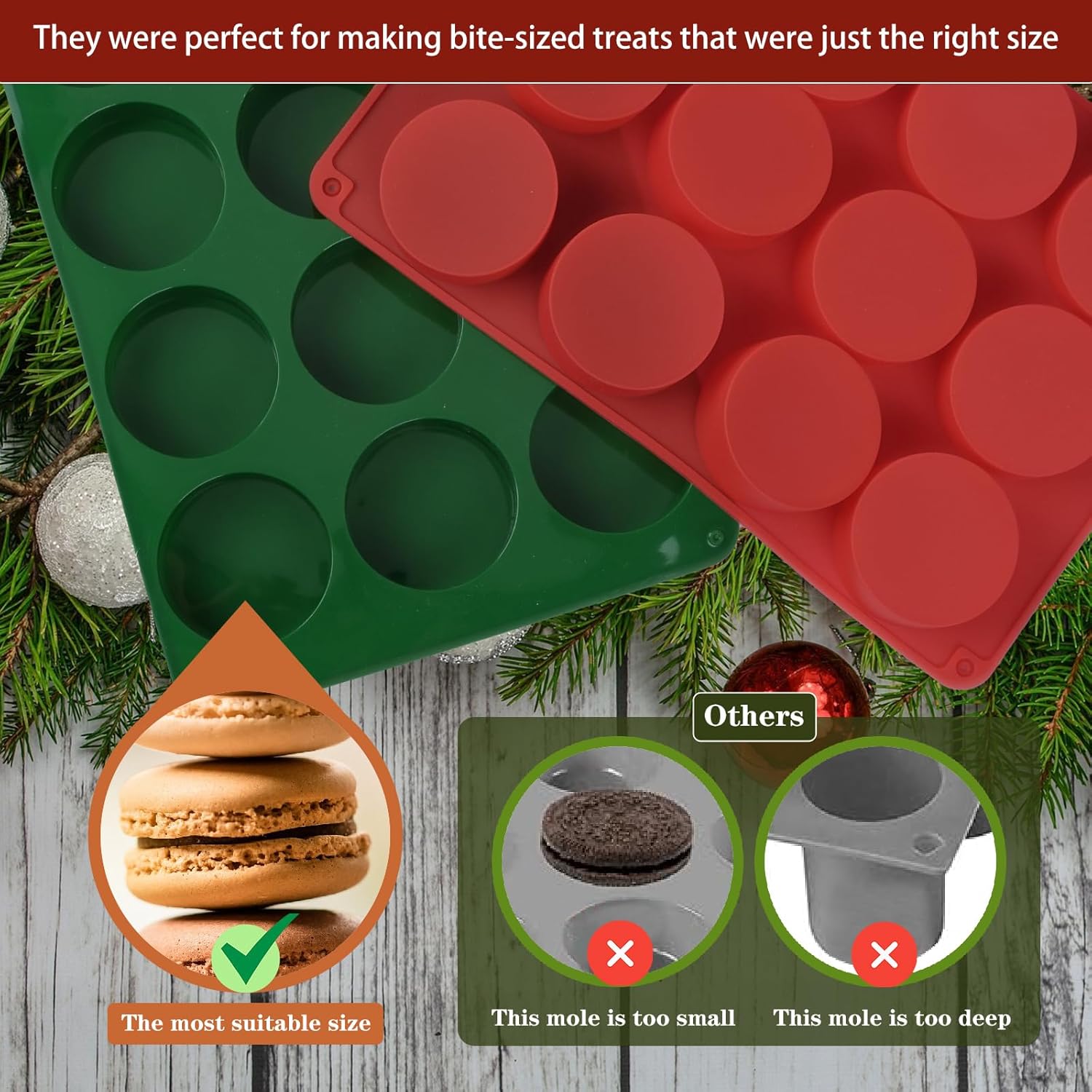 2 Pcs Round Chocolate Cookie Molds, SAGOOITS 12-Cavity Cylinder Chocolate Cover Cookie Silicone Molds for Candy Mini Cakes Jelly Baking