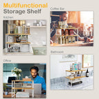 Cabinet Shelf Organizers, 15.7 inches Large Kitchen Counter Shelf, Set of 4 Wood Kitchen Pantry Organizer, Storage Shelves for Countertop, Spice Rack, Stackable, Expandable, Metal White, Nature