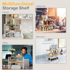 Cabinet Shelf Organizers, 15.7 inches Large Kitchen Counter Shelf, Set of 4 Wood Kitchen Pantry Organizer, Storage Shelves for Countertop, Spice Rack, Stackable, Expandable, Metal White, Nature