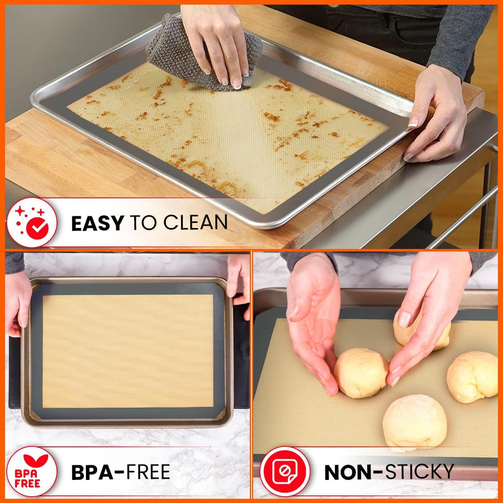 Silicone Baking Mats Half Sheet Non Stick for Oven Reusable 4 Pack - Thick Heavy Duty Silicone Baking Mat Cookie Sheet 1/2 Size for Macaron & Pastry - Half Size Rectangular Cooking Oven Liner Pad