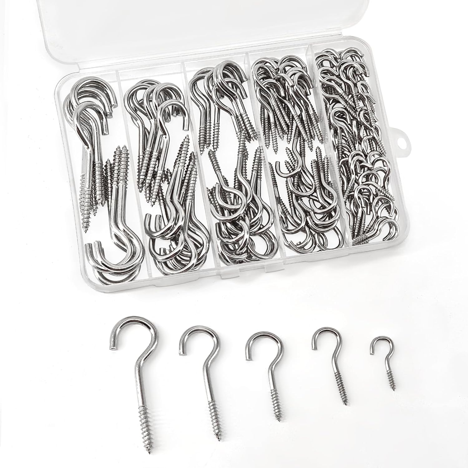 125 Pcs Screw Hooks in 5 Sizes – Cup Hooks for Hanging Plants, Mugs, Lights, and Ceiling Storage (Silver)
