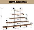70" Industrial Pipe Shelving - 5 tier Rustic Solid Wood and Heavy Duty Metal Pipe Shelves for Wall,Kitchen Shelves Wall Mounted,Floating Bookshelf,Wall Shelves for Bathroom,Living Room,Coffee Bar