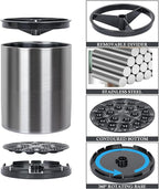 Kitchen Utensil Holder - 360° Rotating Stainless Steel Countertop Organizer (with Cleaning Brush) for Spoons, Spatulas & Cutlery Storage, Cooking Silverware Caddy with Removable Base, Silvery