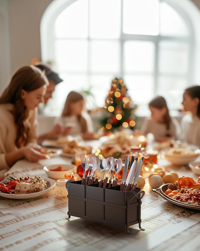 Black Kitchen Utensil Holder - Elegant Silverware Holder, Versatile Picnic and Flatware Caddy, Ideal for Modern Countertop Storage Solutions