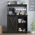 4ever2buy Farmhouse Coffee Bar Cabinet with Hutch, 50 Inch Coffee Bar Hutch with Sliding Barn Door & 6 Hooks for Living Dining Room, Dark Oak