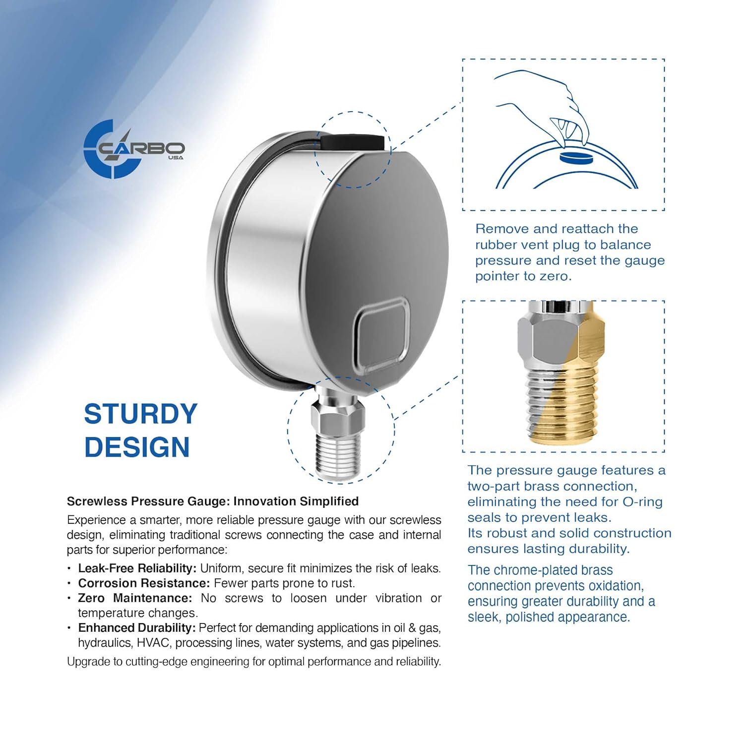 Stainless Steel Pressure Gauge Dual Display (-30/0 / +15 inHg/psi) - 2 1-2" Glycerine Liquid Filled Water Air Oil Gas Gauge with Polycarbonate Lens & Brass Connection - 1/4" NPT