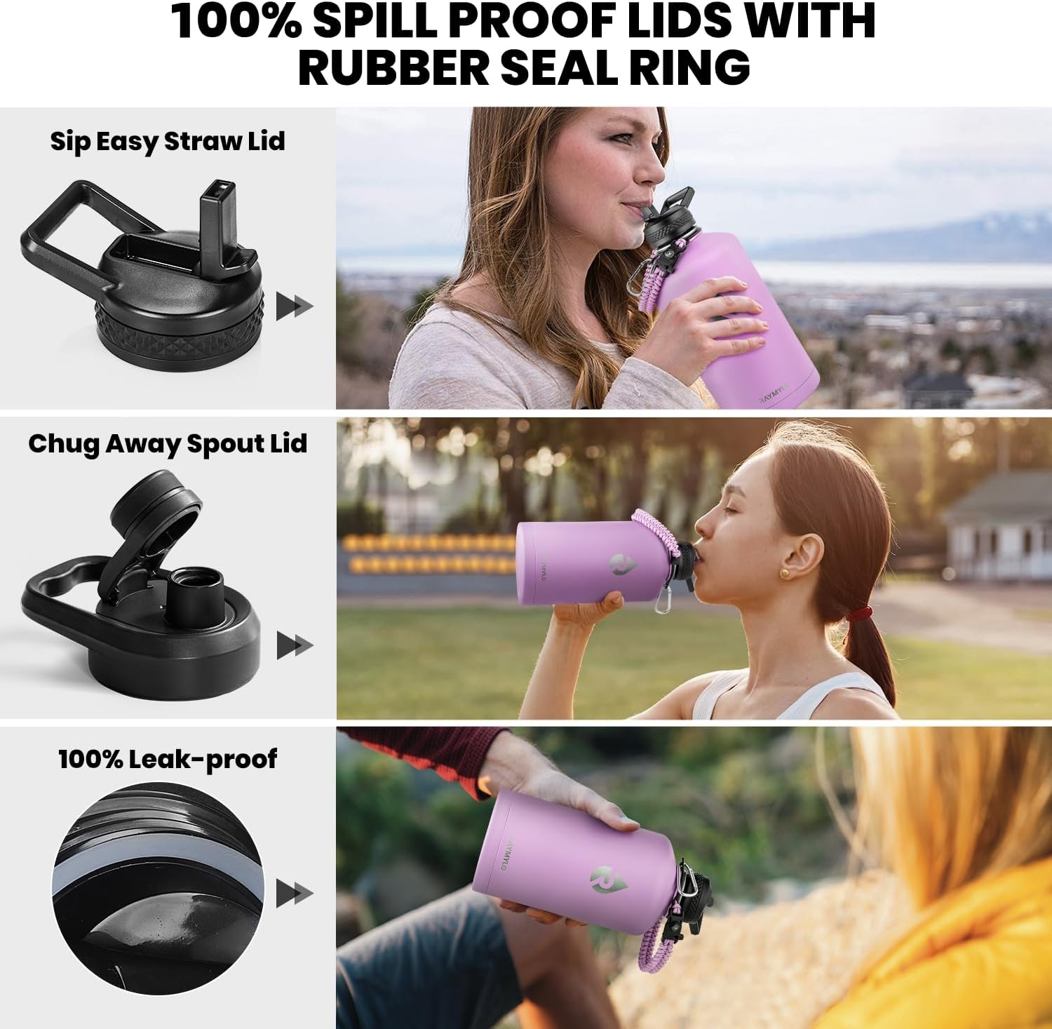 One Gallon Water Bottle Insulated, Triple Walled Vacuum Stainless Steel (Cold for 48 Hrs), Leak Proof & Non-BPA, Large Water Flask Jug with Paracord Handle & Straw Spout Lids