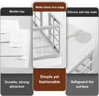 Wican Marble Guest Towel Holder Tray for Bathroom, Napkins Holder for Powder Room Dinning Table Wooden Basket for Disposable Paper Hand Towels Silvery and Marble White