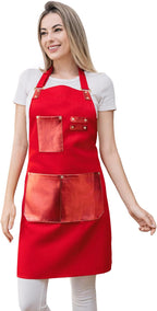 Barista Waitress Chef Cooking Aprons Waterproof Canvas Hair Stylists Apron with 3 Pockets for Women