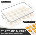 Vinino Mini Muffin Pan with Metal Reinforced Frame-2Pack, Silicone Cupcake Pan for Baking 24 Cup Mini Size, BPA Free Silicone Muffin Tray, Cupcake Baking Pan Molds for Oven Dishwasher Safe - Cream