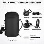 Insulated Water Bottle 64 oz, Triple Wall Vacuum Stainless Steel (Cold for 48 Hrs), Leak Proof & Non-BPA, Half Gallon Water Flask Jug with Paracord Handle & Straw Spout Lids, Dark Gray