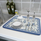 Giwawa Chinoiserie Dish Drying Mat 18x24in Blue White Oriental Floral Birds Kitchen Drainer Mats Porcelain Flowers Absorbent Microfiber Dish Drying Pad Large for Countertop Home Decor