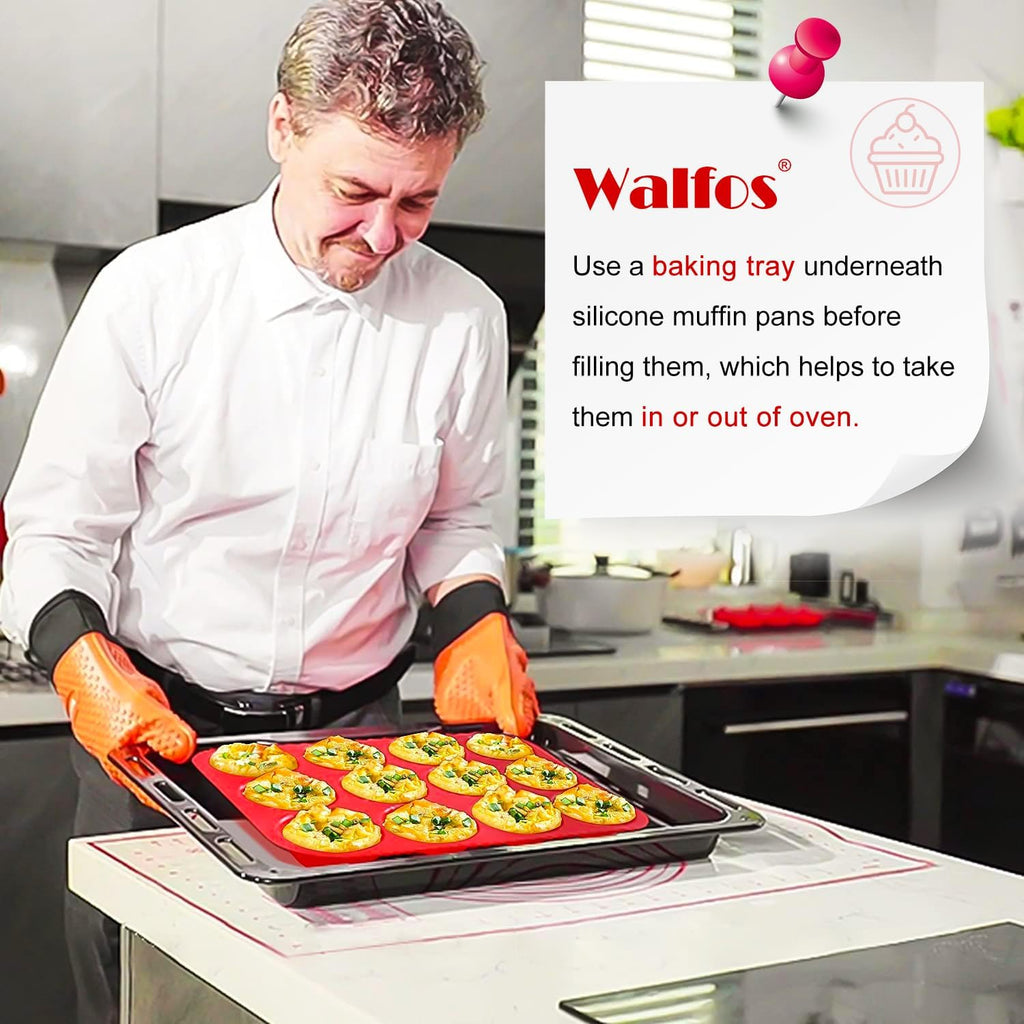 Walfos Silicone Muffin Pan - 12 Cups Regular Silicone Cupcake Pan, Non-stick Great for Making Muffin Cakes, Tart, Bread - BPA Free and Dishwasher Safe