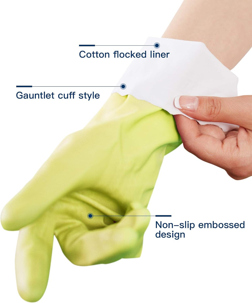 LANON 3 Pairs wahoo Skin-Friendly Cleaning Gloves, Dishwashing Kitchen Gloves with Cotton Flocked Liner, Reusable, Non-Slip, Bud Tender, Medium