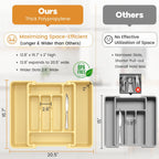 Caperci Large Silverware Organizer for Kitchen Drawer & Utensils - Expandable Drawer Organizer for Cutlery, Flatware & Gadget, BPA-Free Thick Plastic, Wider Compartments & Non-skid Feet (Desert Sand)