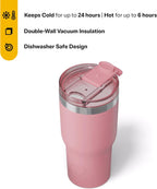 RTIC 20oz Essential Tumbler with Lid, Insulated, Stainless Steel, Metal, Double Wall Vacuum-Insulation, Ceramic Lined, Travel Cup for Iced Coffee, Tea, Hot and Cold Drink, Dusty Rose