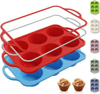 2 Packs 6 Cups Silicone Muffin Pan with Metal Reinforced Frame Jumbo Size Cupcake Pan Tray Egg Bites Cookie Molds Muffin Tin Tart Pans Moldes De Silicona Para Gelatina Hornear Flan Chocoflan
