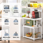 Aheaplus Bakers Rack with Power Outlet, Microwave Stand, 5 Tiers Coffee Bar Station with Led Lights, Kitchen Storage Shelf with 6 S-Shaped Hooks, Kitchen Rack for Spices, Pots and Pans, White