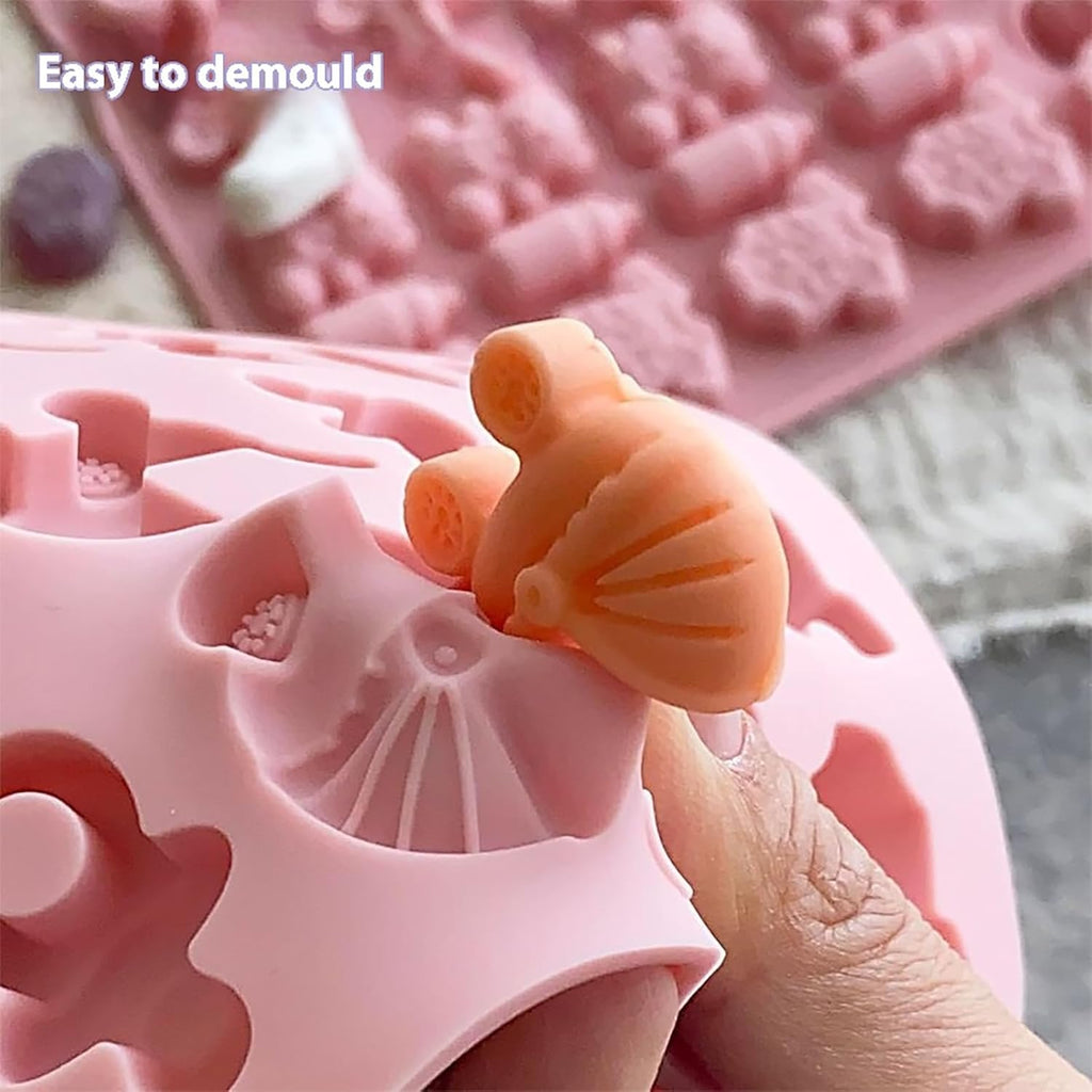 2 Pcs Baby Shower Chocolate Molds, 35 Cavity Baby Feet Mini Molds Baby Bottle Pacifier Baby Onesie Baby Carriage Bear Molds for Baby Shower Party Cake Decoration Cupcake Topper