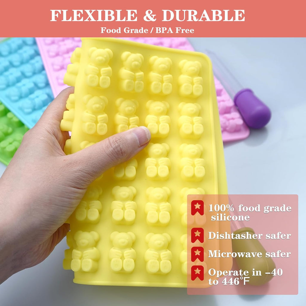 Large Gummy Bear Molds Candy Molds, No Stick Chocolate Candy Gummy Molds,Gummie Molds Premium Silicone,Pack of 4 with 2 Droppers