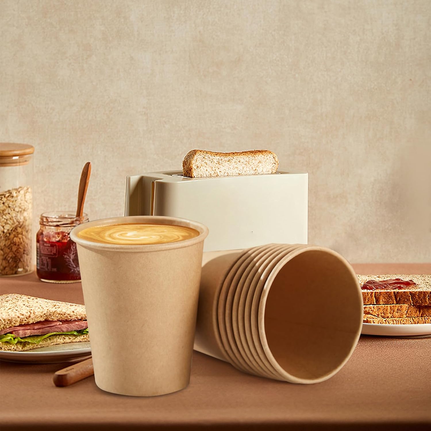 400 Pack 8 oz Kraft Paper Cups, Unbleached Disposable Paper Coffee Cups, Thickened Hot/Cold Beverage Drinking Cup for Party, Home, Cafes, Bistros, Businesses (Brown)