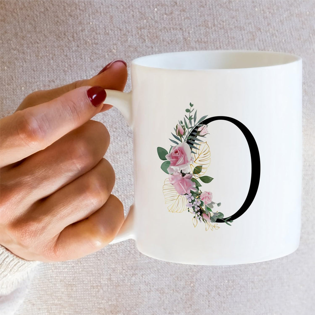 Retreez Initial A-Z Floral Botanical Bouquet Alphabet Monogrammed Monogram Mug 11 Oz Ceramic Tea Coffee Mugs - Appreciation Thank You Wedding Birthday Gifts for her friend coworker sister - O Initial