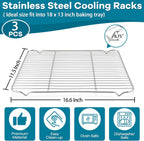 Baking Cooling Rack Set of 3, P&P CHEF Stainless Steel Cooking Roasting Drying Wire Racks, 16.6” x 11.6” Inches to Fit Half Sheet Pan, Non-toxic & Durable, Oven & Dishwasher Safe