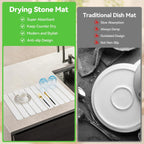Large Stone Drying Mat for Kitchen Counter, Collapsible Quick Dry Stone Bath Mats for Bathroom, Ultra Absorbent Diatomaceous Earth Dish Stone Mat for Dishes Cups Cookware Countertop, 23.23'' x 15.4''