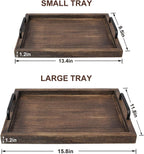 LIBWYS Rustic Wooden Serving Trays with Handle-Set of 2-Decorative Nesting Food Board Platters for Breakfast, Coffee Table/Butler (Large 15.8x11.8x1.2 inches, Small 13.4x9.4 x1.2 inches)