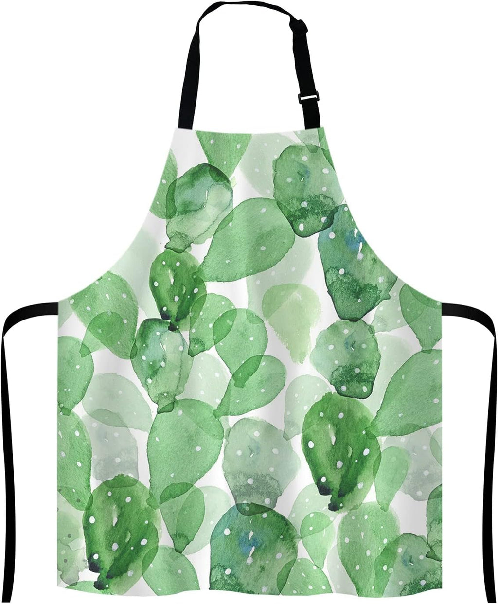Cute Watercolor Cactus Adjustable Bib Apron, Succulent Olive Green Botanical Cooking Kitchen Apron for Men Women