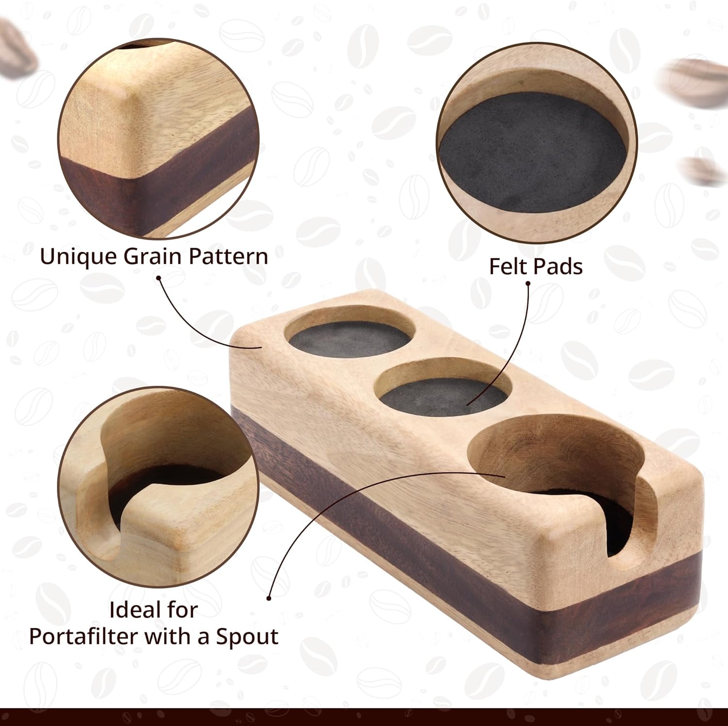 Espresso Tamping Station - Portafilter Holder (72mm) - Acacia & Mango Wood Espresso Station & Tool Organizer - Essential Accessories for Baristas