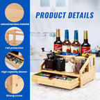 Bamboo Coffee Syrup Rack Organizer 3 Tier Rack with Cup Storage Box, Bottle Holder Stand for Syrups, Dressings, Kitchen Coffee Station, Natural