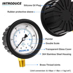 MEANLIN MEASURE 0~100Psi Stainless Steel Liquid Filled Pressure Gauge 1/4" NPT 2.5" FACE DIAL with Rubber Protective Sleeve, Lower Mount