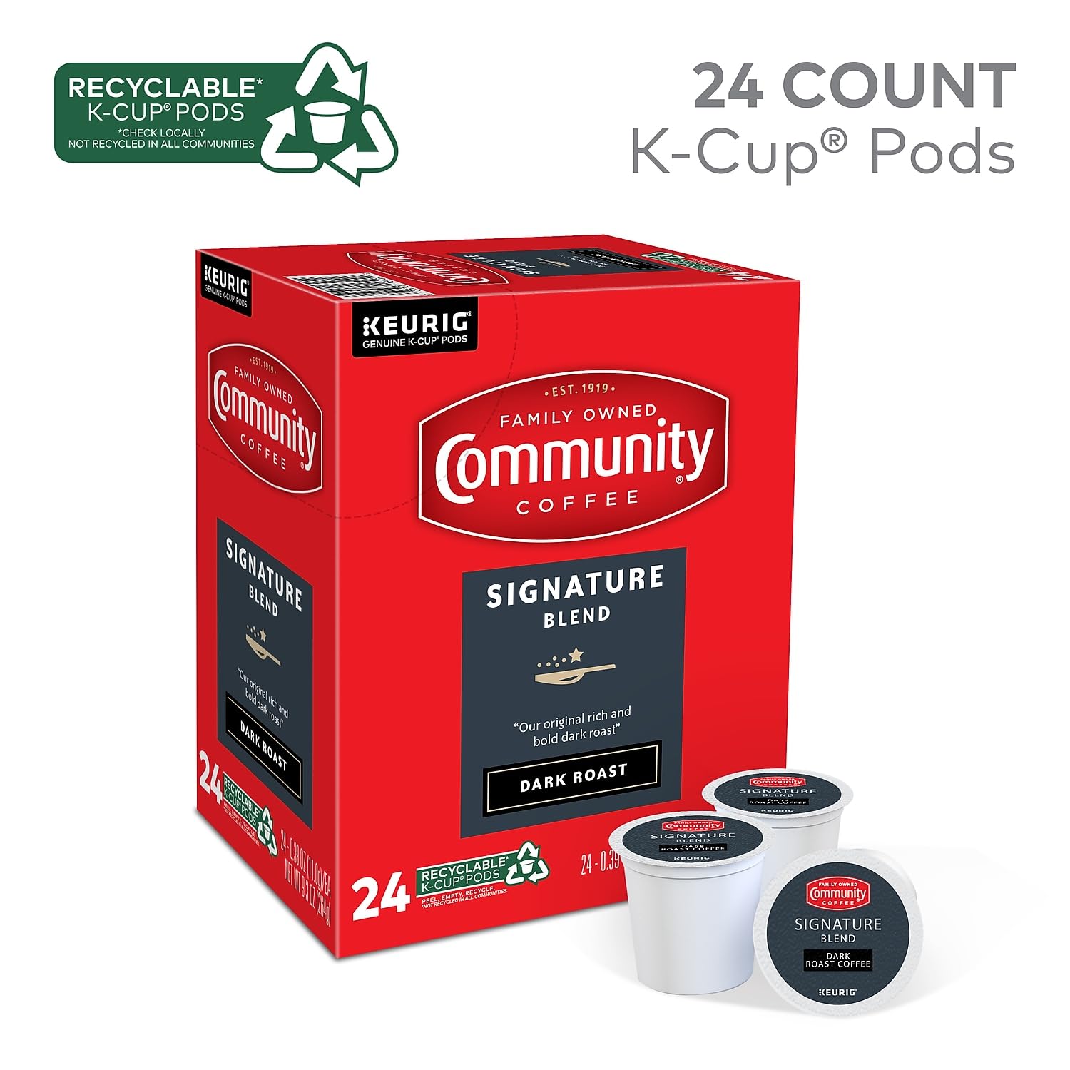 Community Coffee Signature Blend 24 Count Coffee Pods, Dark Roast, Compatible with Keurig 2.0 K-Cup Brewers, 24 Count (Pack of 1)
