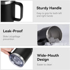 HASLE OUTFITTERS 20oz Tumbler Bulk with Lid, Stainless Steel Tumbler Bulk with Handle, Metal Insulated Travel Coffee Mug Set with Handle, Double Wall Vacuum Leak Proof Tumbler Cup, Black 6 Pack