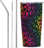 Leopard Print Tumbler with Lid and Straw 20oz Coffee Tumblers Leakproof Stainless Steel Travel Mug Vacuum Insulated Cup for Iced and Hot