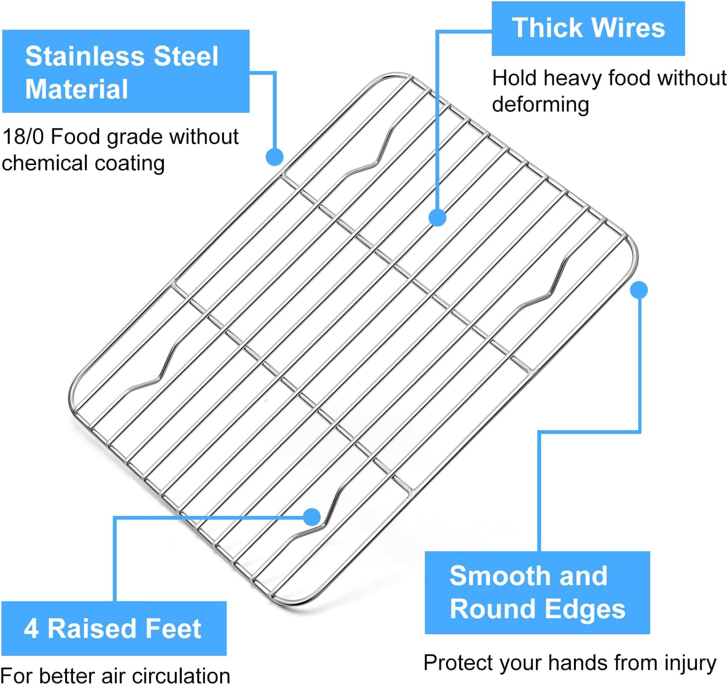 P&P CHEF Cooling Baking Rack Pack of 2, Stainless Steel Cooling Racks for Cooking Baking Roasting Grilling Drying, Dense Wires & Smooth Edge, Easy to clean, Silver, 9.7" x 7.3"