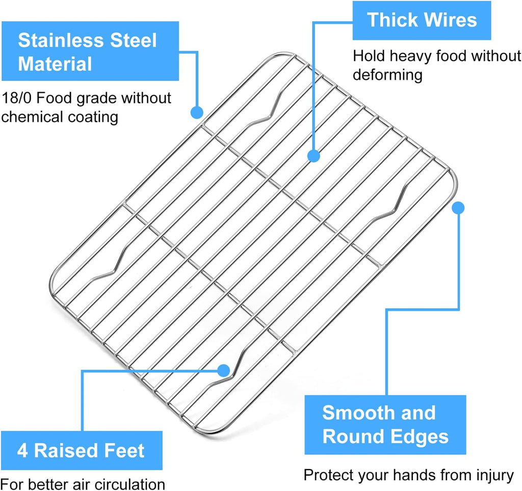 P&P CHEF Cooling Baking Rack Pack of 2, Stainless Steel Cooling Racks for Cooking Baking Roasting Grilling Drying, Dense Wires & Smooth Edge, Easy to clean, Silver, 8.6" x 6.2"