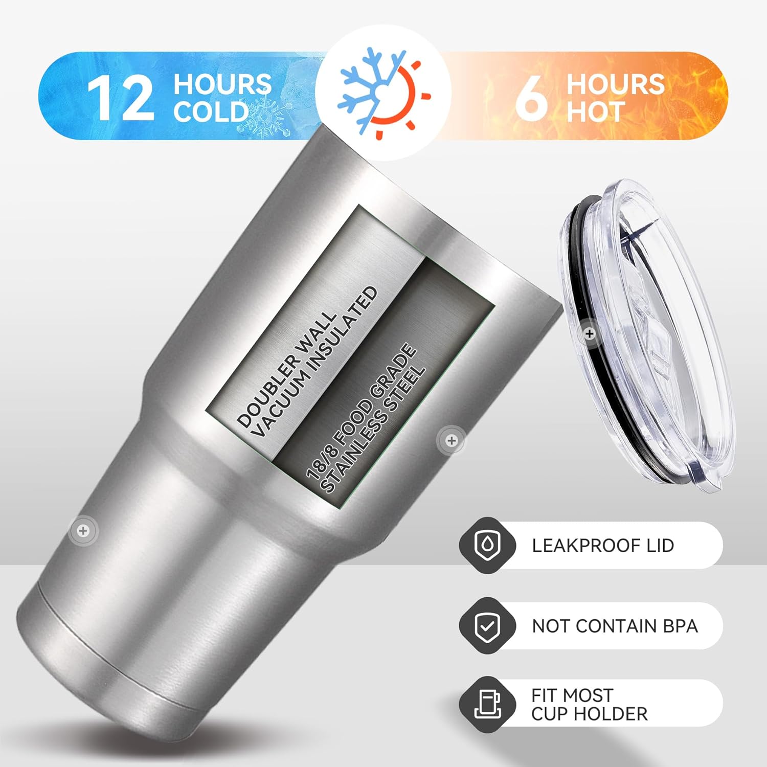 30 oz Tumbler with Lid Stainless Steel Tumblers Bulk Vacuum Insulated Cup Reusable Powder Coated Travel Mug Double Wall Leak Proof Cups Keep Cold Drinks for 12 Hours Stainless, Set of 8